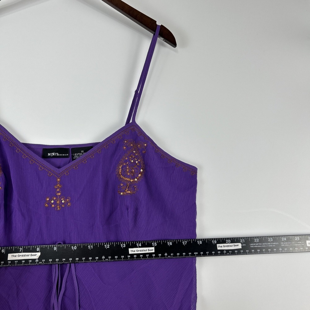 Vintage Mix It Womens Babydoll Tank Top Size 1X Purple Sequins Chiffon Gypsy - Picture 14 of 15